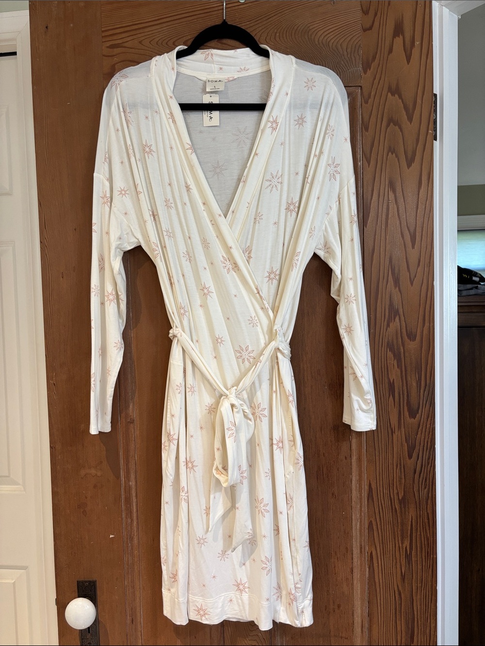 Soma Cream Wrap Robe with Pink Star Print Size Large